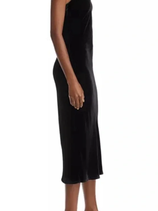 NWT - L'AGENCE Black Silk Velvet Slip Midi Dress with Spaghetti Straps - Picture 5 of 7